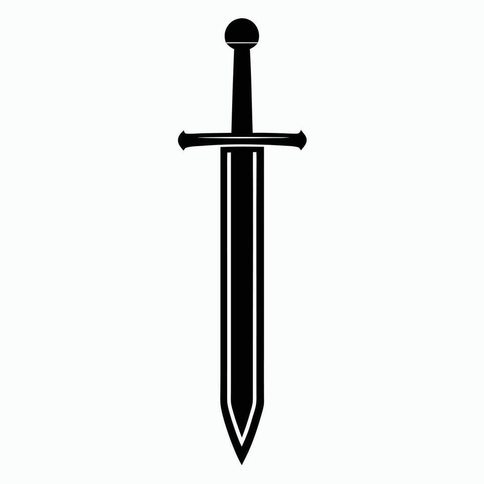 Black And White Graphic Of A Medieval European Sword Isolated On White vector