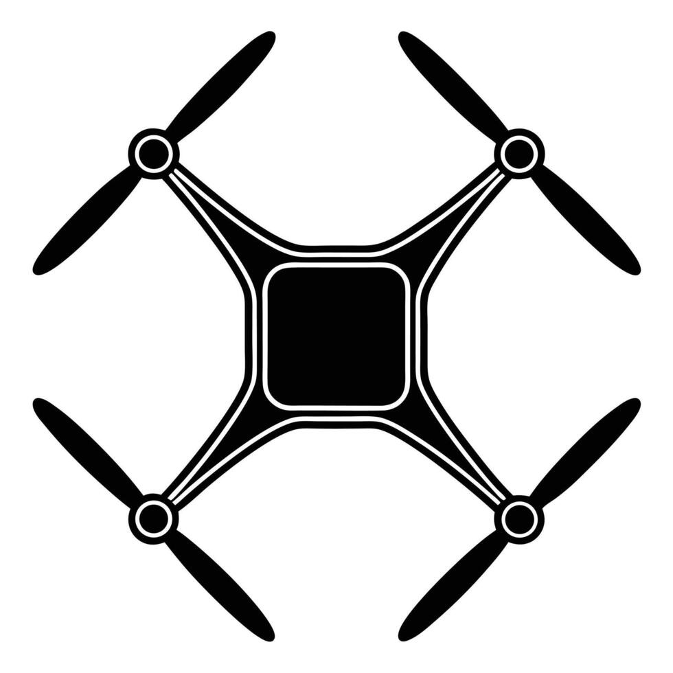 A black and white drone icon on a white background vector