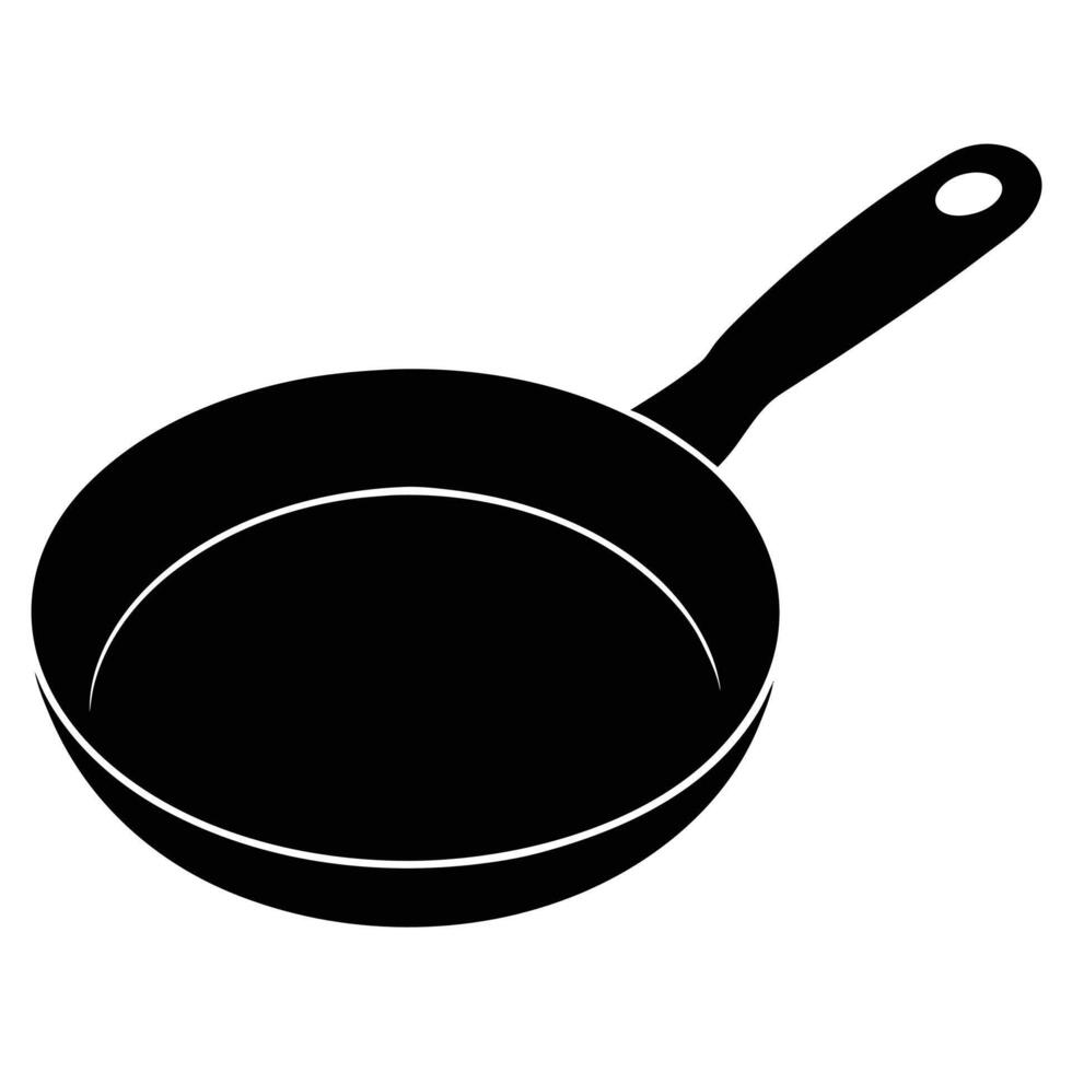 Black and white silhouette of a frying pan for cooking and culinary themes vector