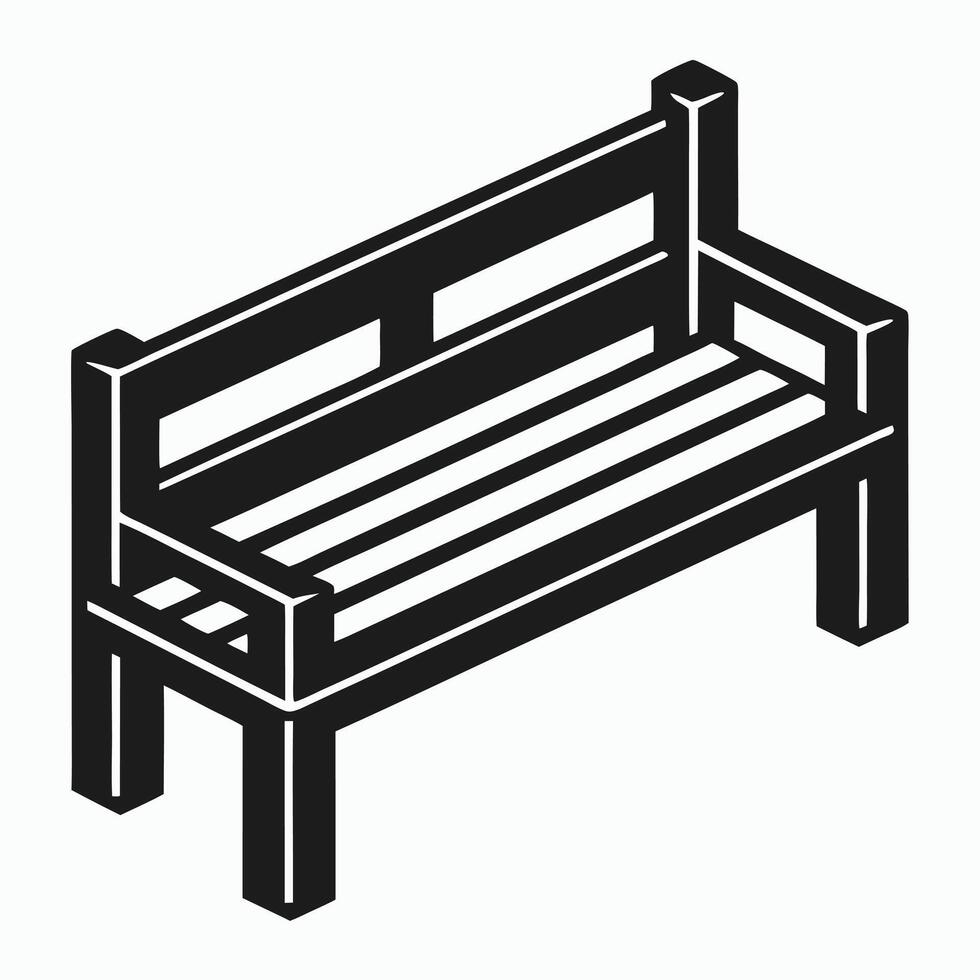 Isometric Black And White Park Bench Illustration Design Template vector