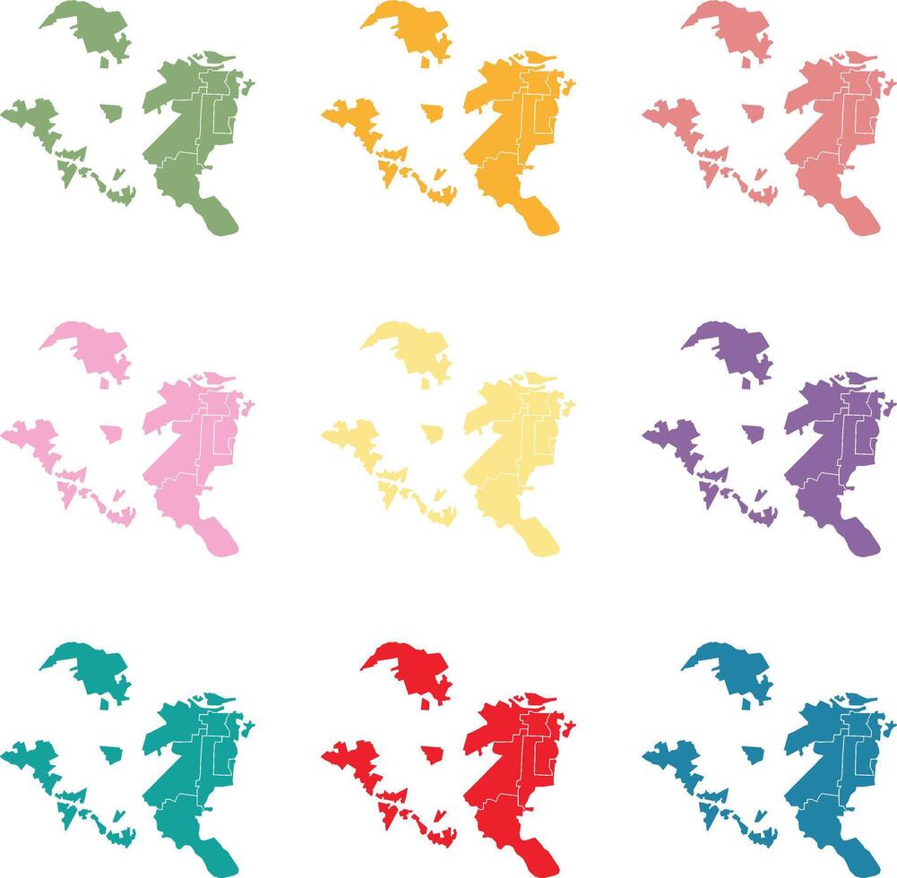 Colored map City of Savannah, Georgia, United States of America divided into districts. Flat white design isolated on a white background. Highly detailed illustration vector
