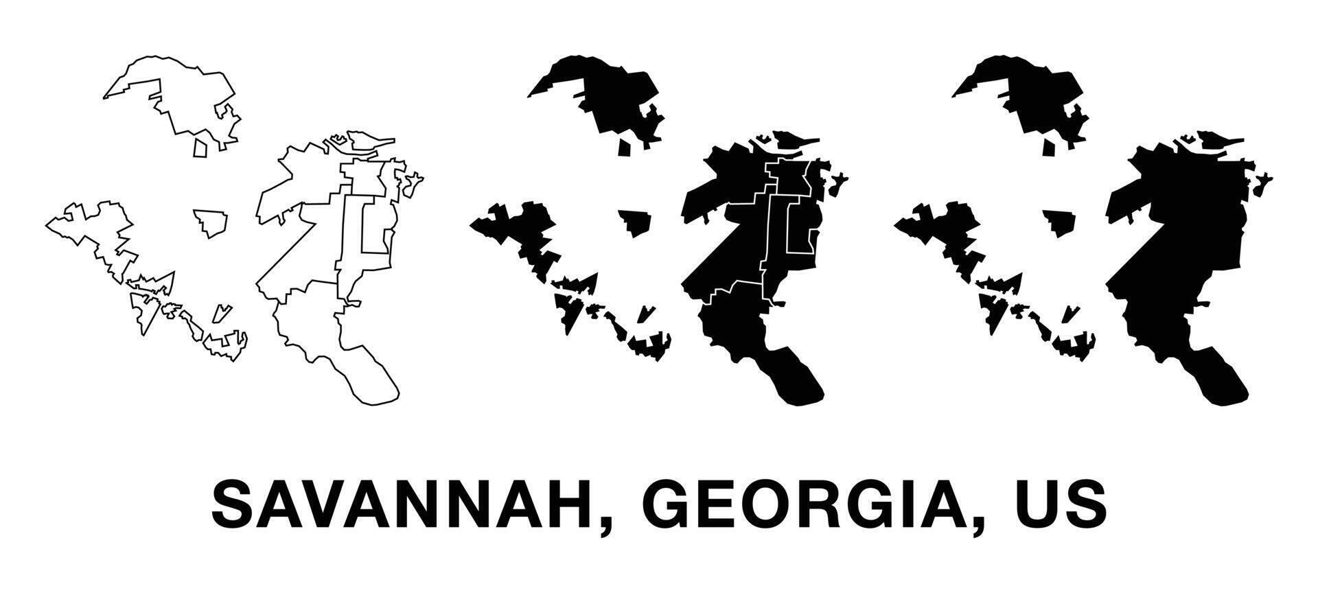 City of Savannah, Georgia, United States of America map set with administrative divisions, outline, and silhouette. Editable for infographics, presentations, and educational use. vector