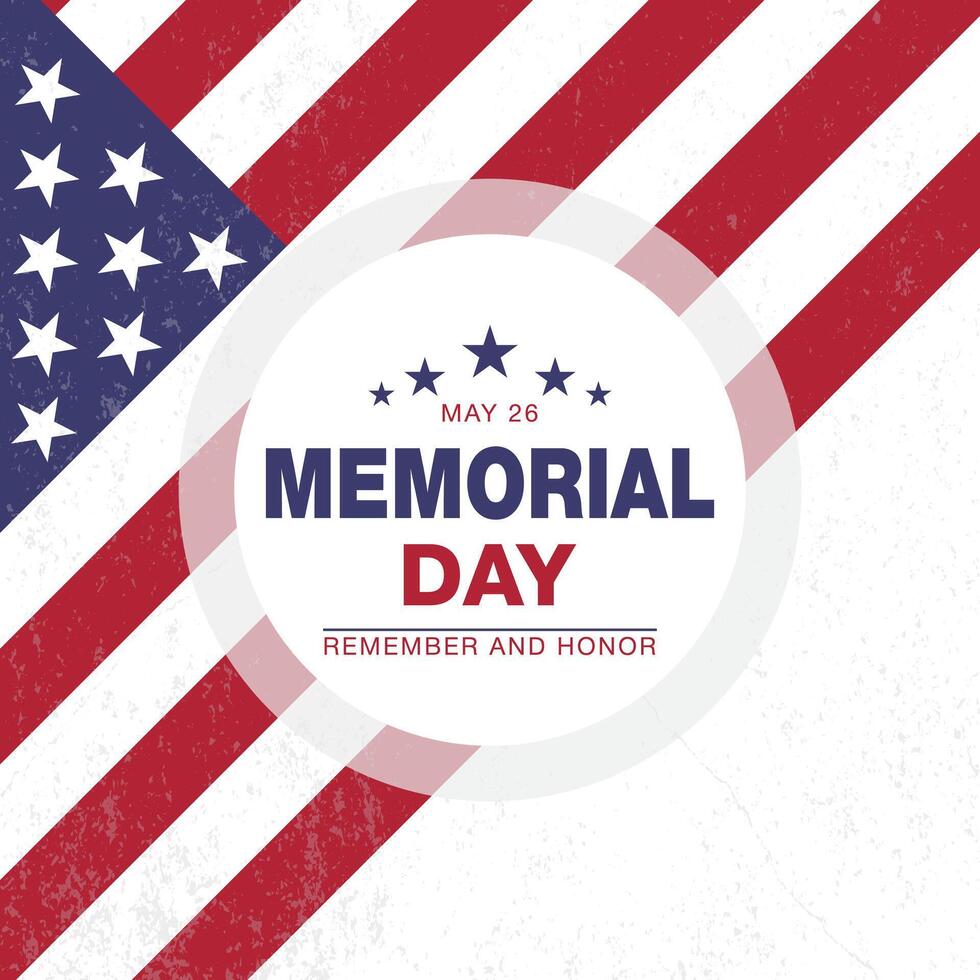 May 26 is Memorial Day. Great for posters, banners, social media and more. Dark blue background. vector