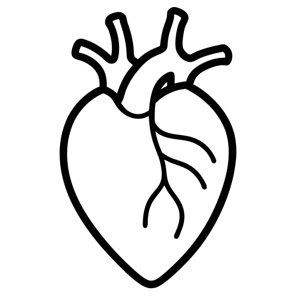 Simple black outline human heart anatomy illustration with transparency vector