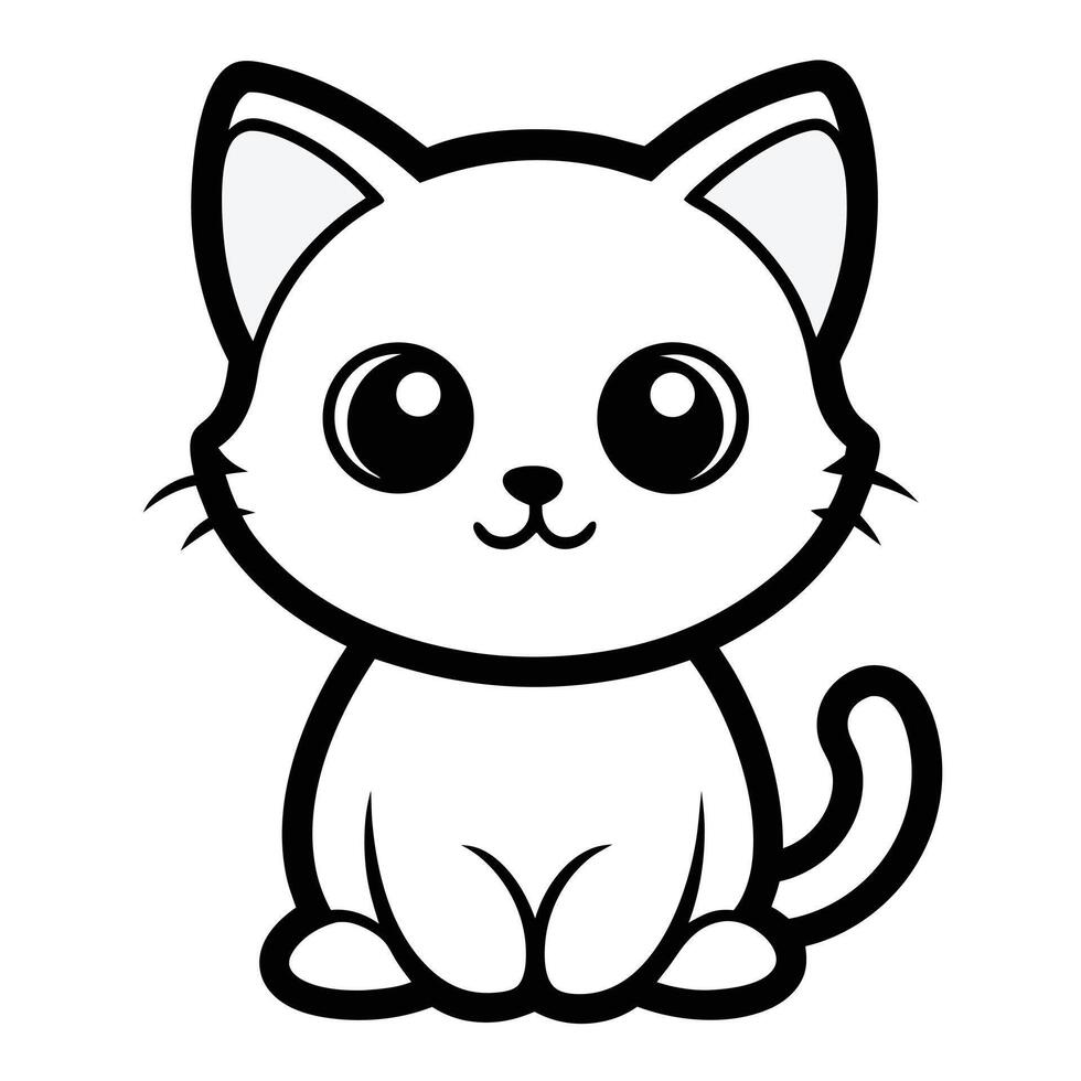 Adorable cartoon cat illustration in black and white with simple design elements vector