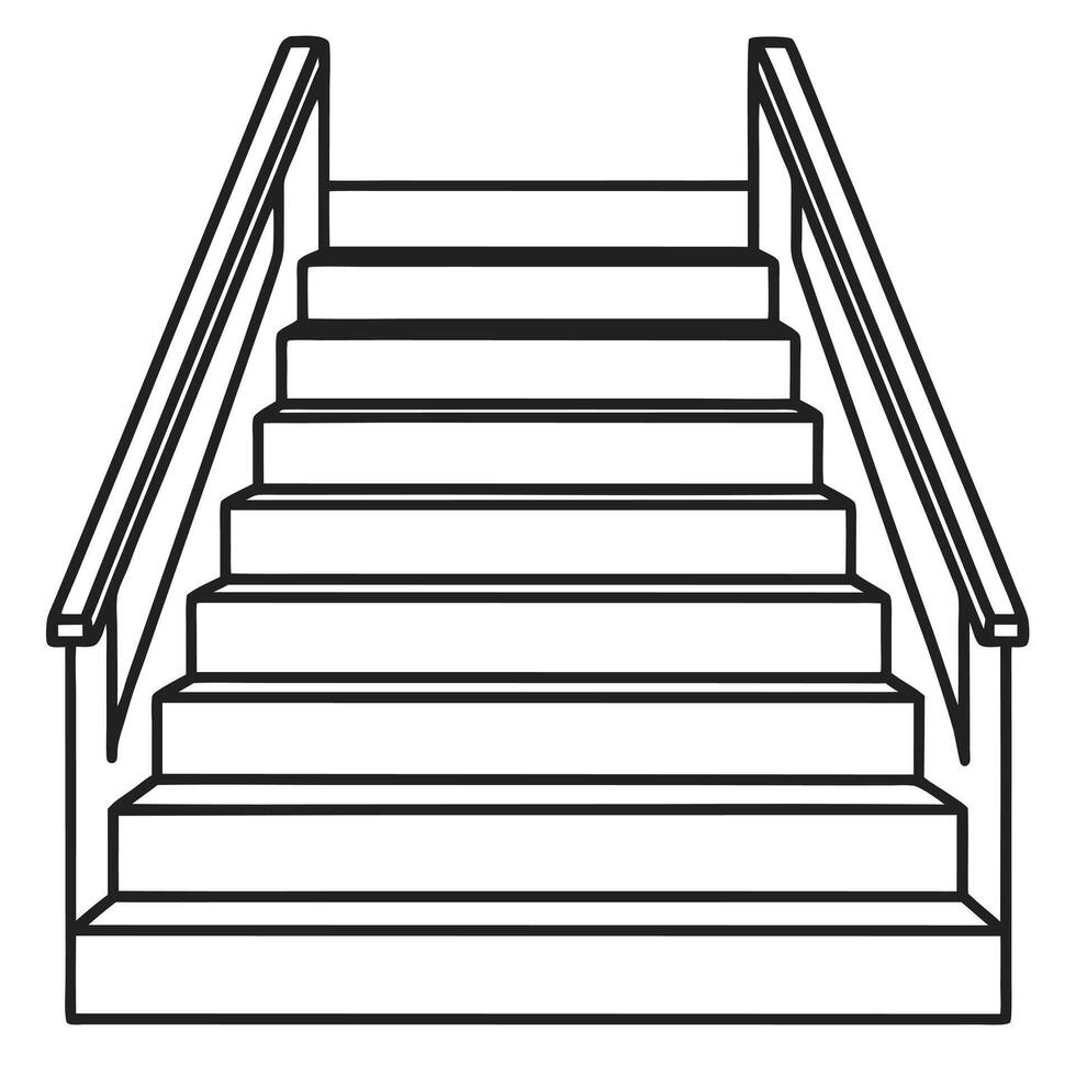 Line Art Illustration Of Steps With Railing Staircase Isolated On White vector