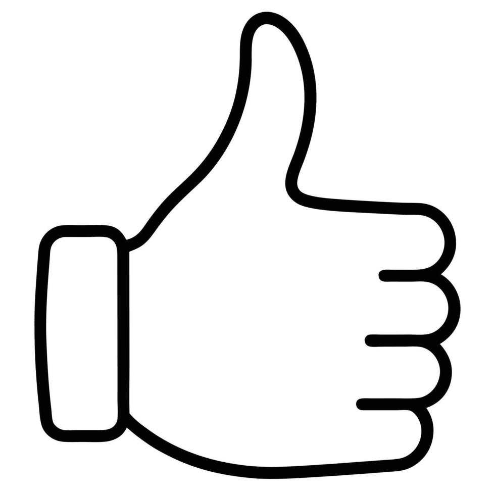 A black and white drawing of a thumb up vector