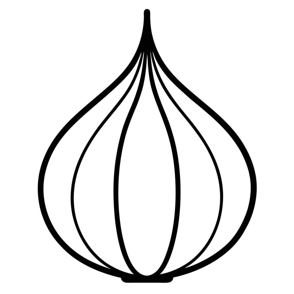 Minimalist geometric outline illustration of an onion bulb design with black strokes vector
