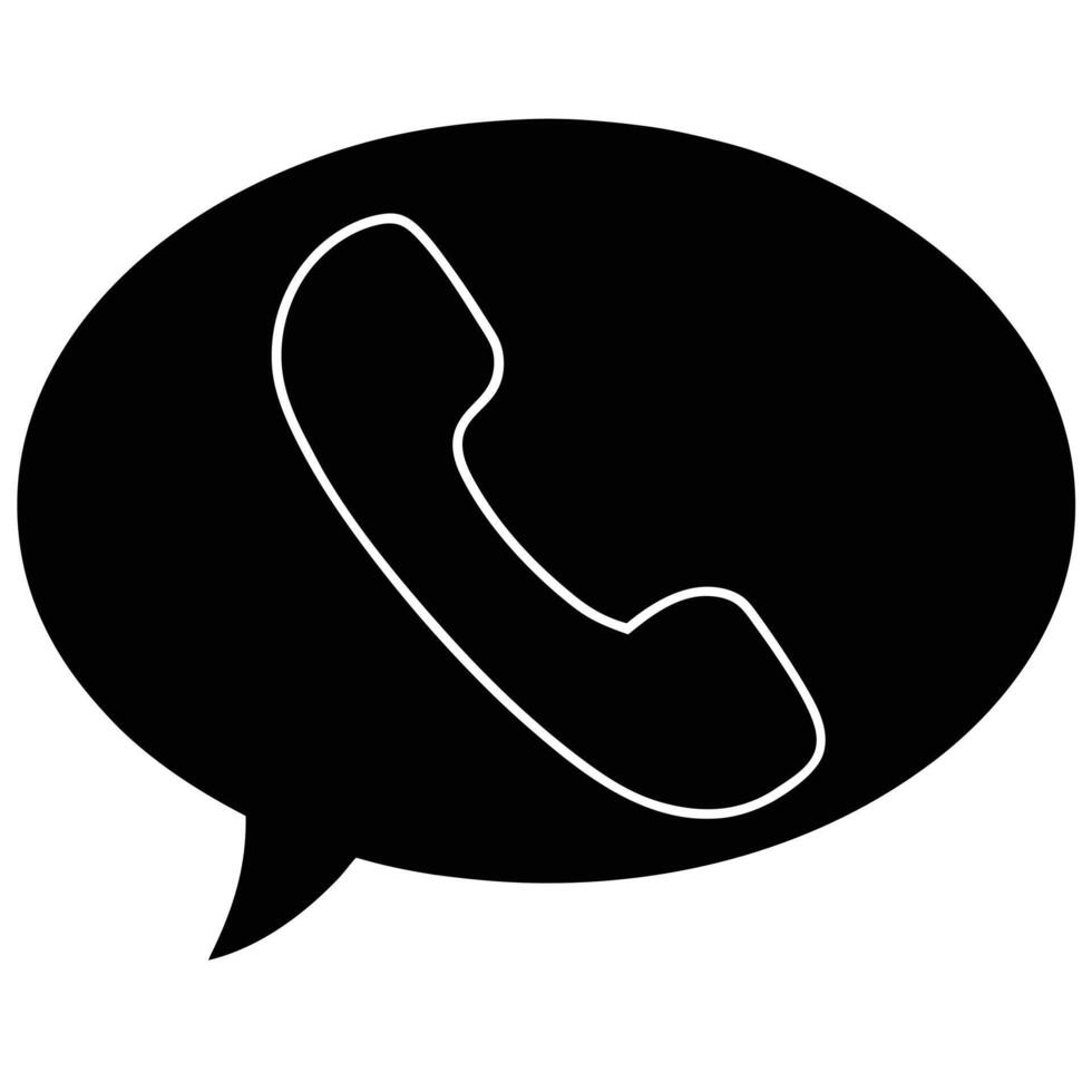 Silhouette icon of a telephone receiver within a speech bubble for communication vector