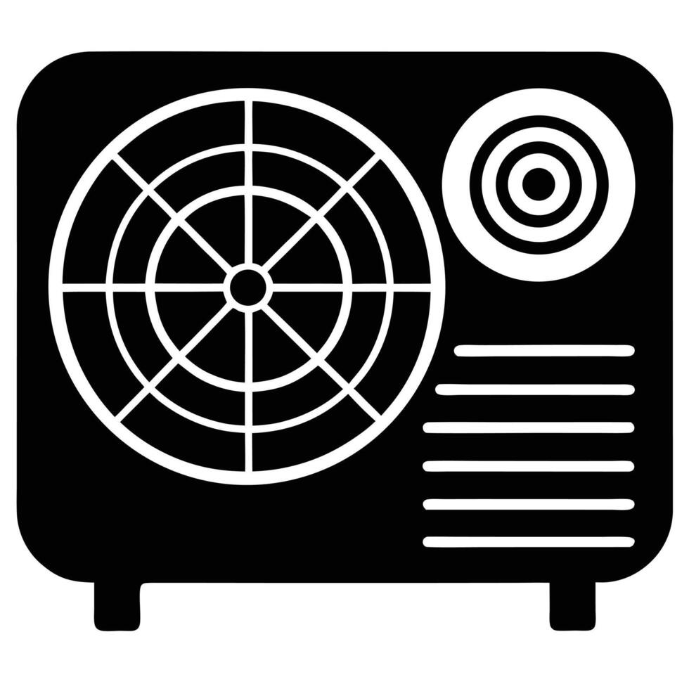 Clean simple black and white graphic illustration of an air conditioning unit icon vector