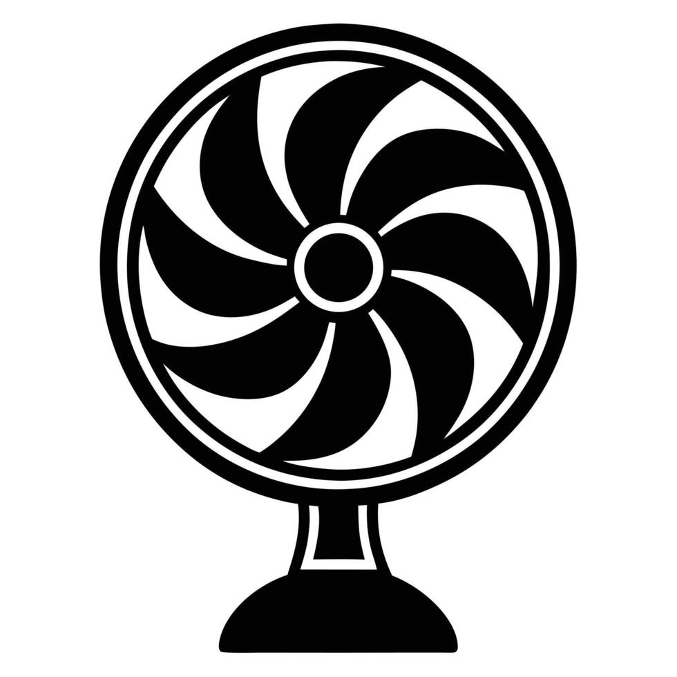 Black and white silhouette graphic illustration of a classic electric cooling fan vector