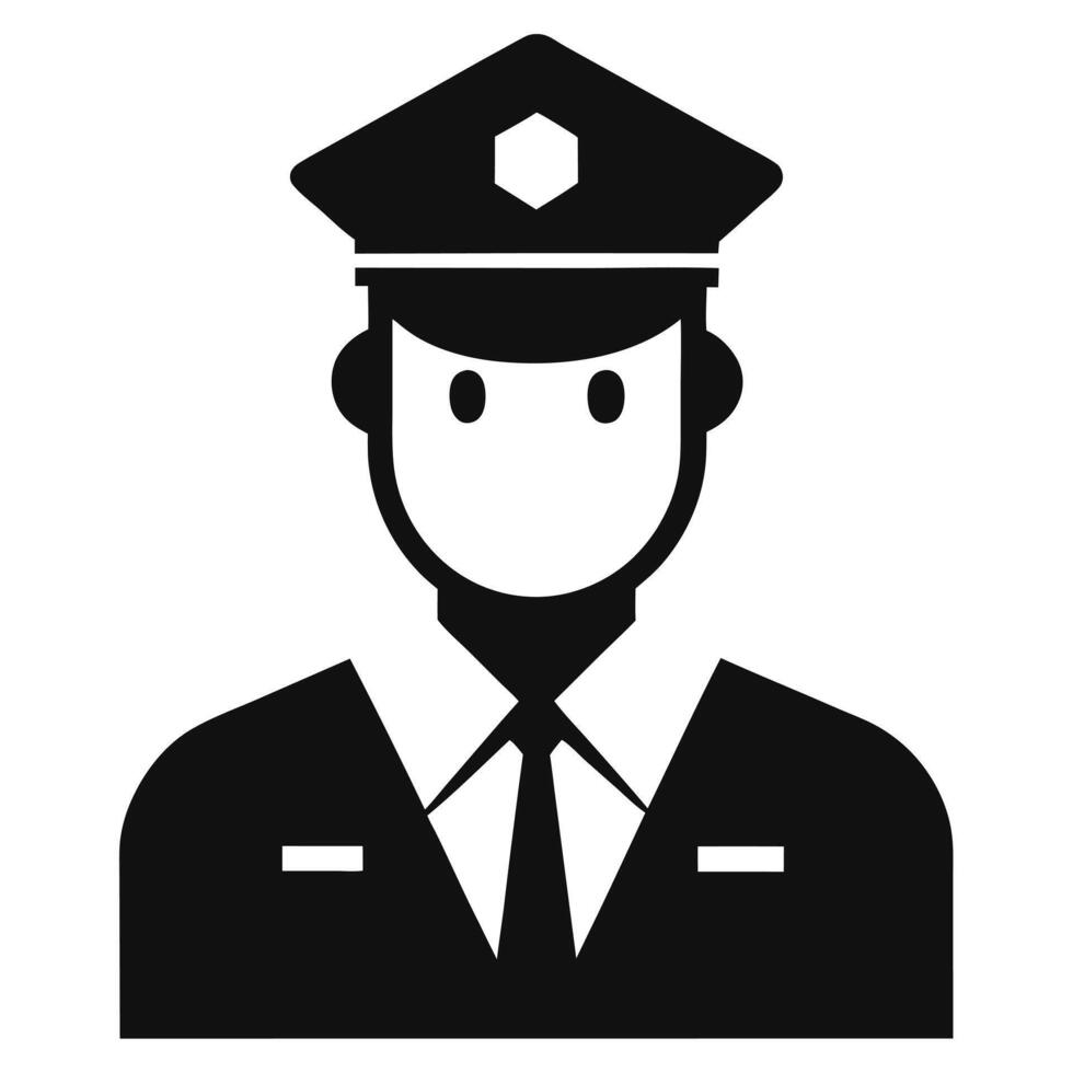 Black And White Illustration Of A Security Guard With Uniform Icon vector