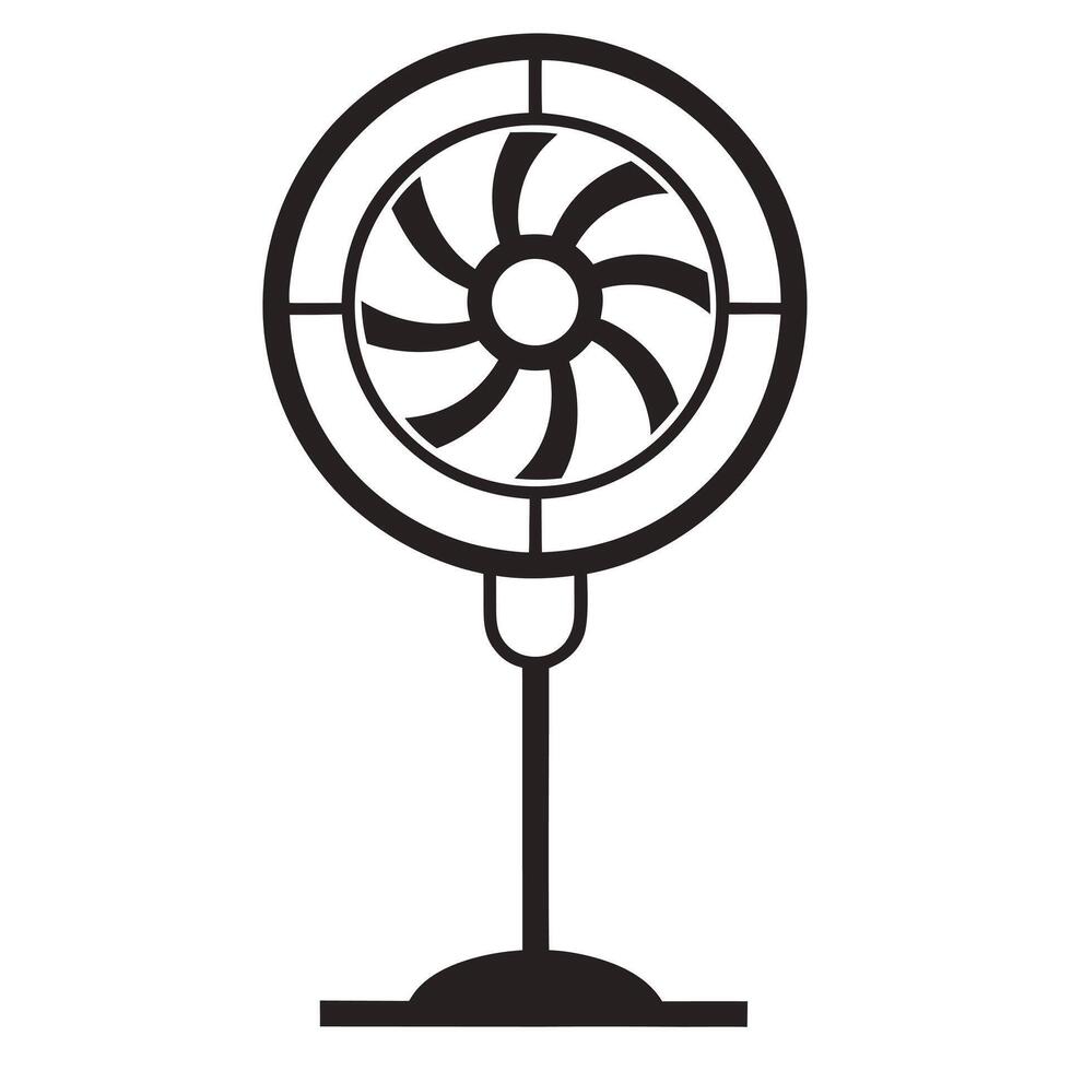 Black And White Minimalist Illustration Of A Standing Electric Fan Symbol vector
