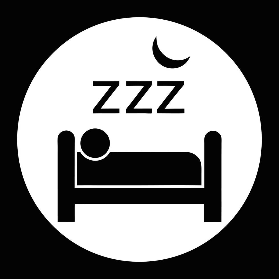 Sleep Icon Illustration Of Bed With Zzz And Moon In Black And White vector