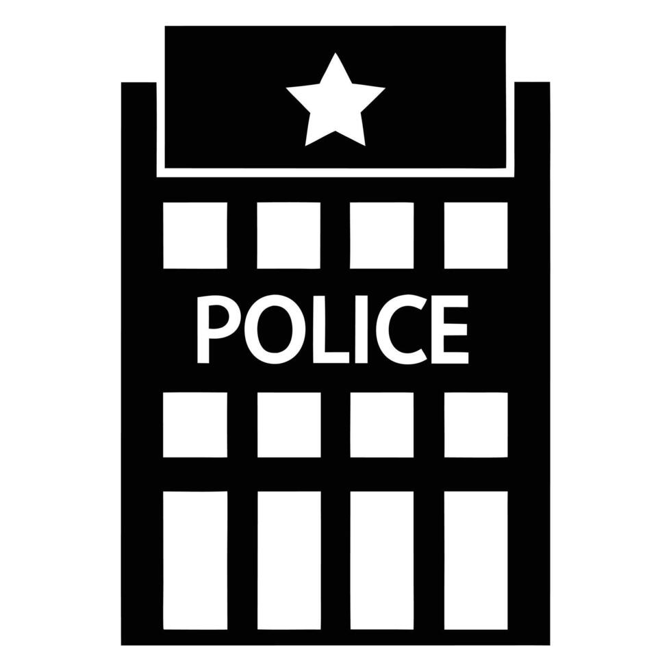 Black And White Police Station Building Icon With Star And Text vector