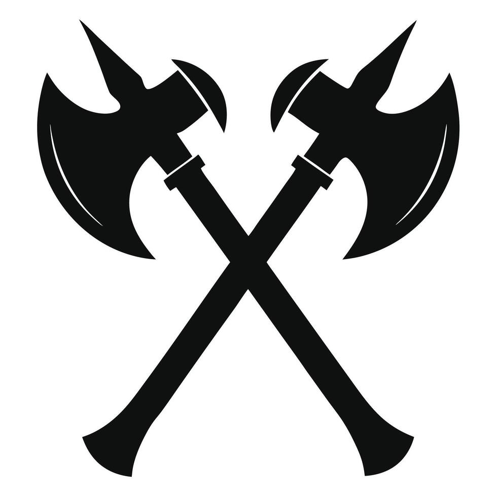 Crossed battle axes silhouette symbolizing strength and medieval warfare vector