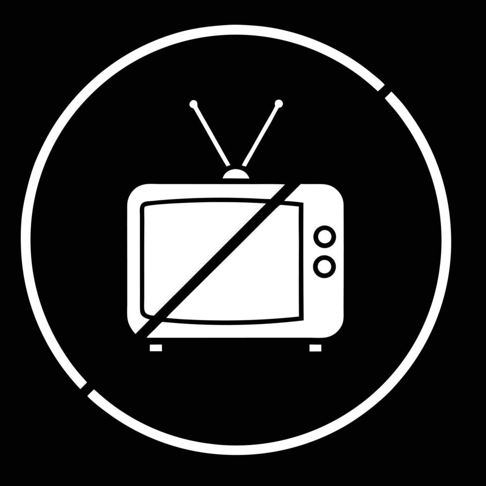 Black and white illustration of a television with a prohibition sign indicating no tv vector