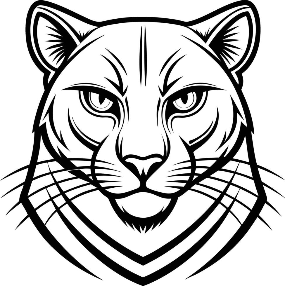 Majestic cougar face illustration in bold black and white style design vector