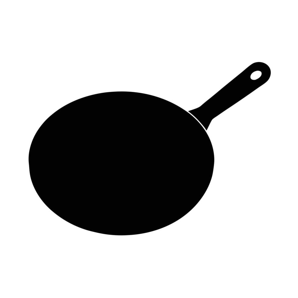 Black and white minimalist illustration of a simple frying pan for cooking vector