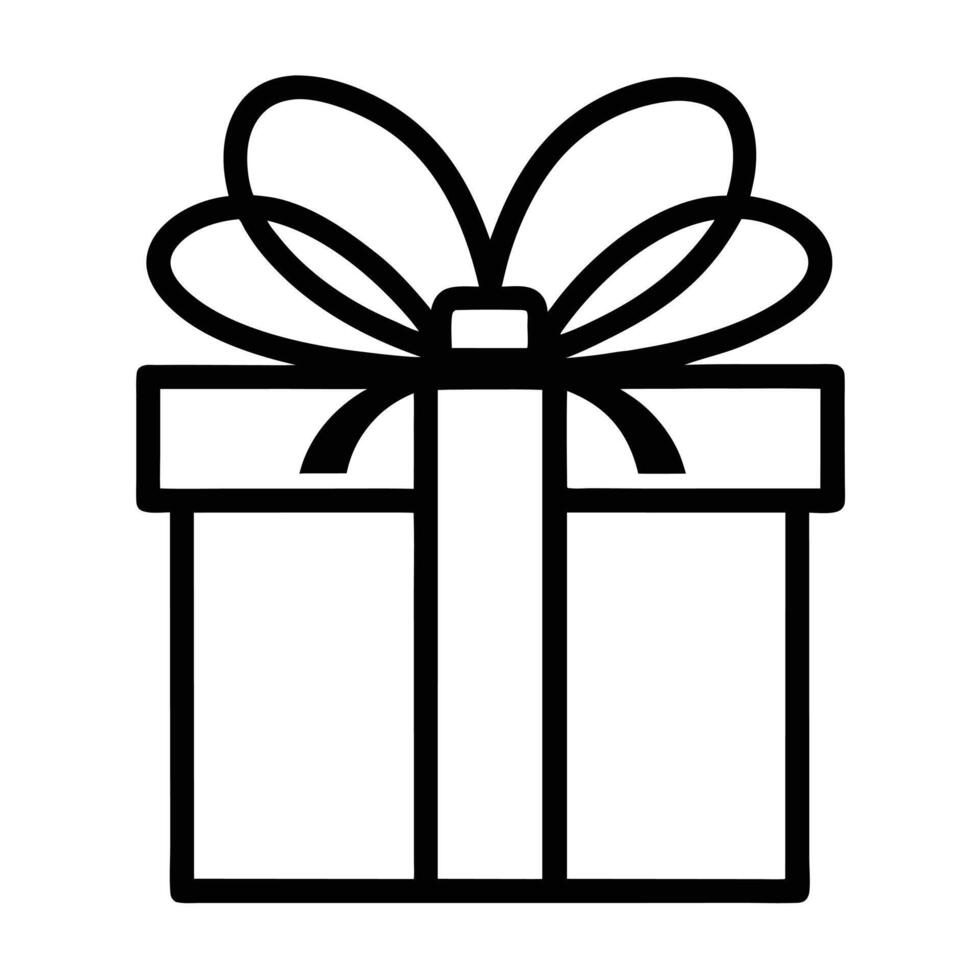 Simple black and white gift box icon with a decorative bow on a white background vector