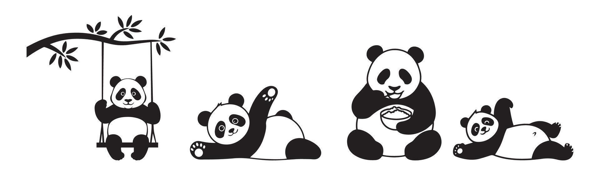 Adorable Panda Bears in Various Playful Poses vector