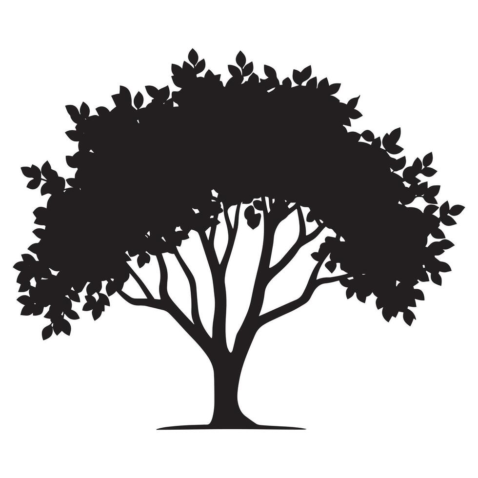 Silhouette of a Lush Full Tree with Detailed Branches and Leaves vector