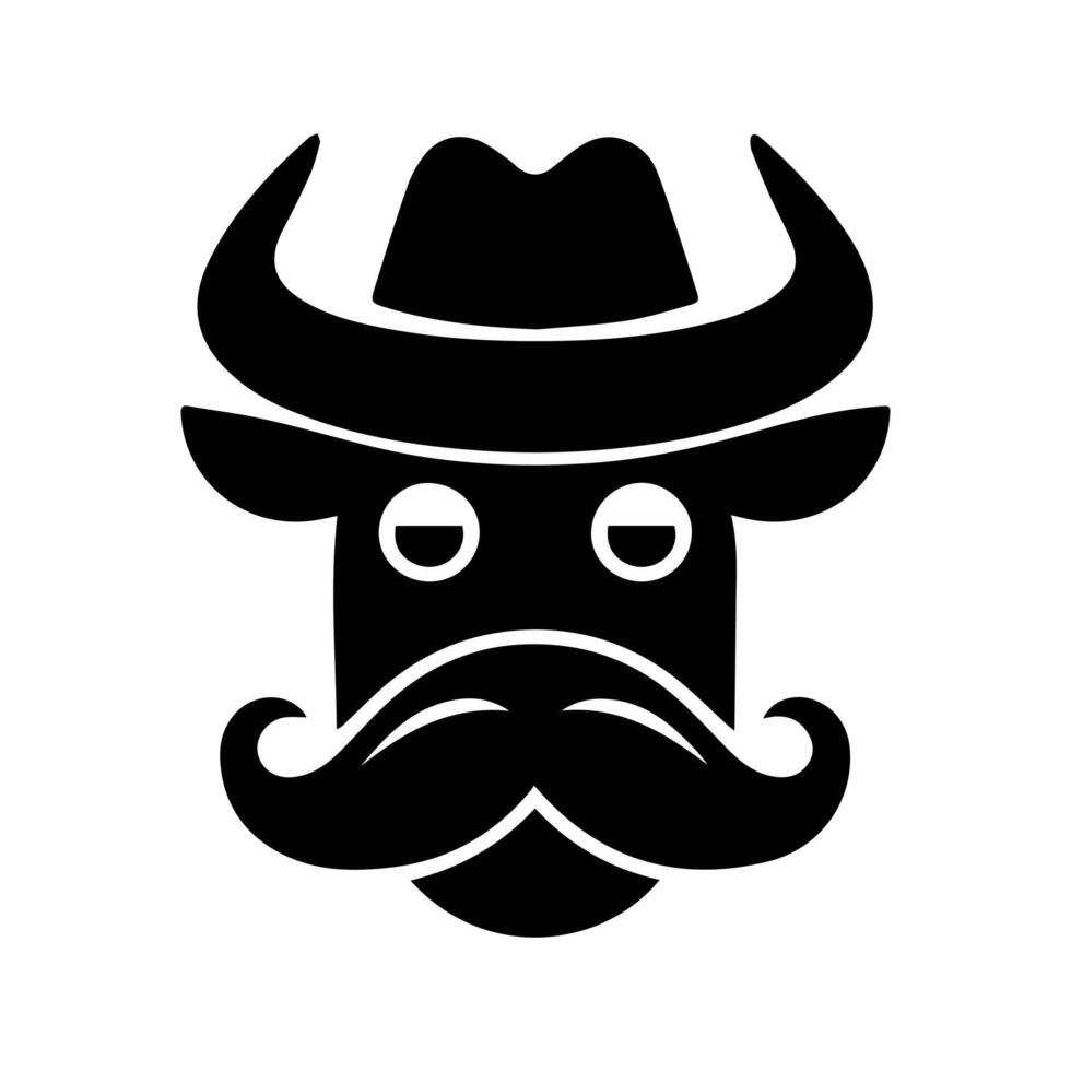 A stylized illustration of a bull wearing a cowboy hat and a large mustache vector