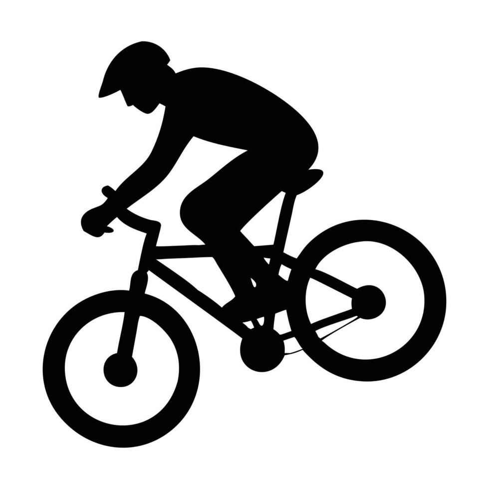 Silhouette of a Cyclist Riding a Mountain Bike vector