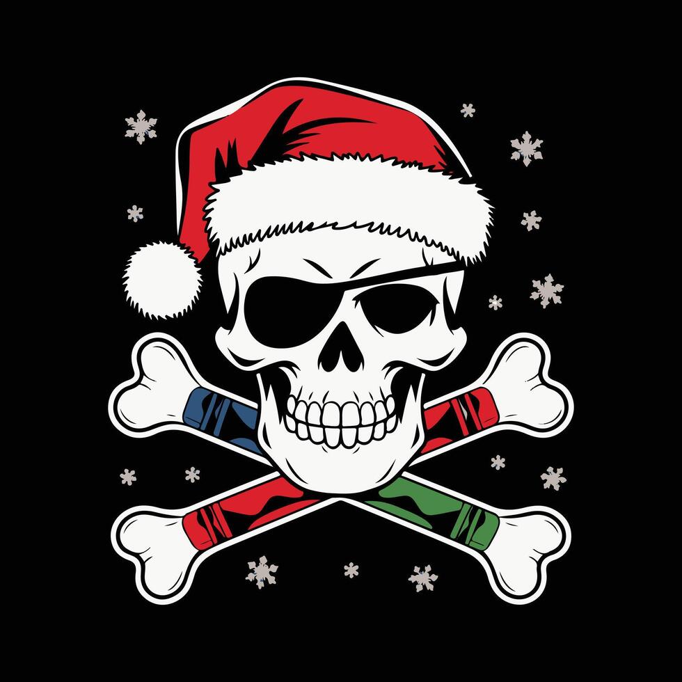 Jolly Roger Skull Wearing Santa Hat with Candy Canes vector
