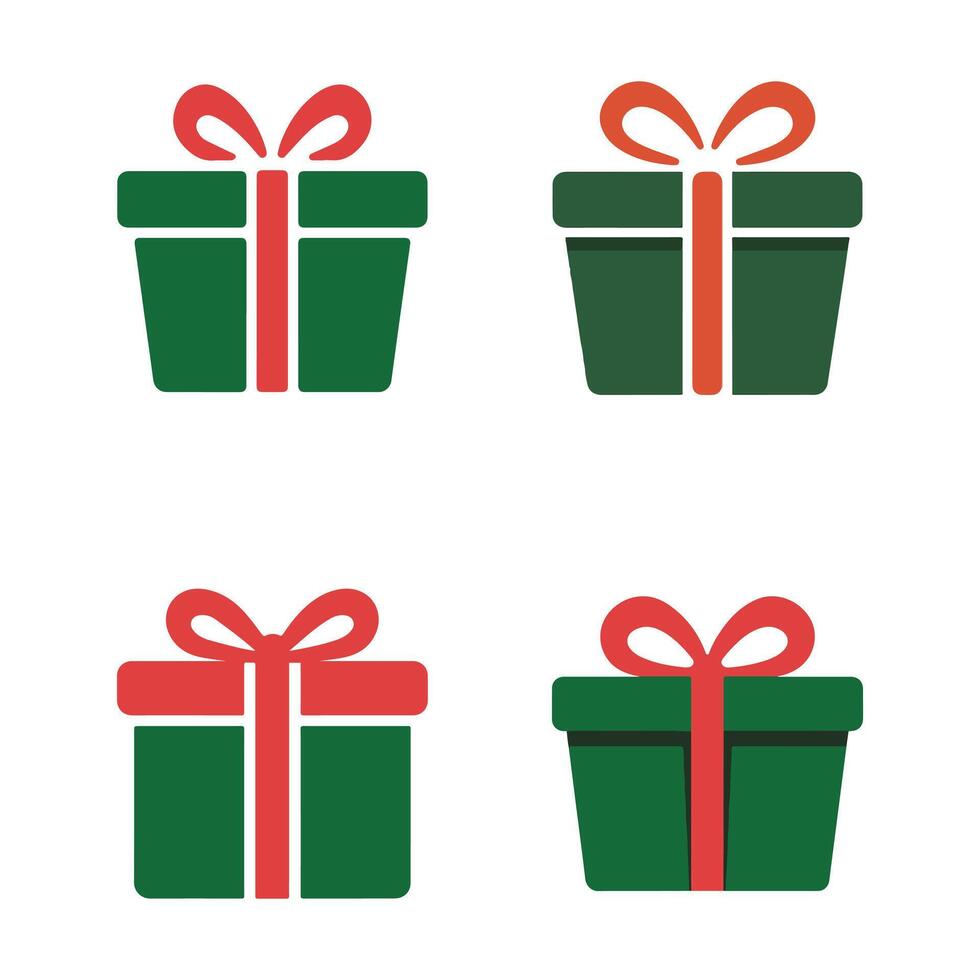 Four Green Gift Boxes with Red Ribbons Illustration vector