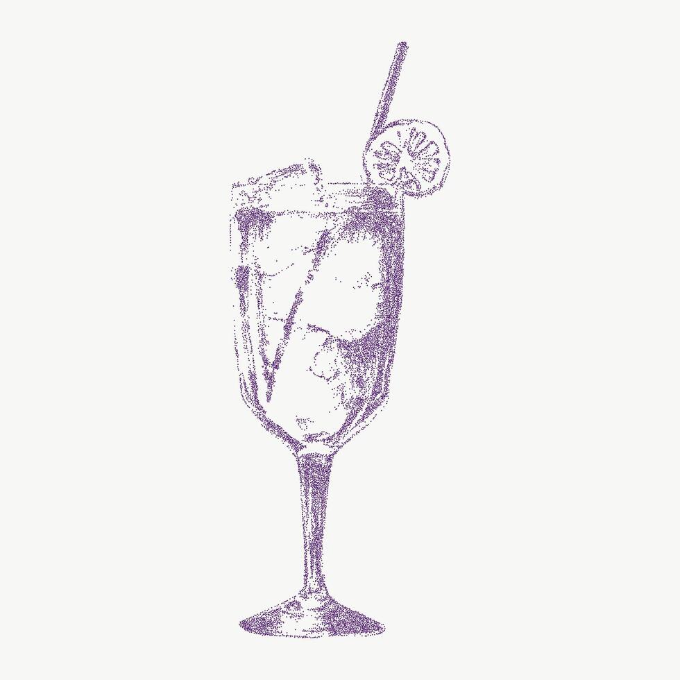 Classic alcoholic beverage in hand drawn sketch with noisy gritty dot halftone effect. Grunge retro style stipple illustration for bar and lounge decor, Italian style. vector