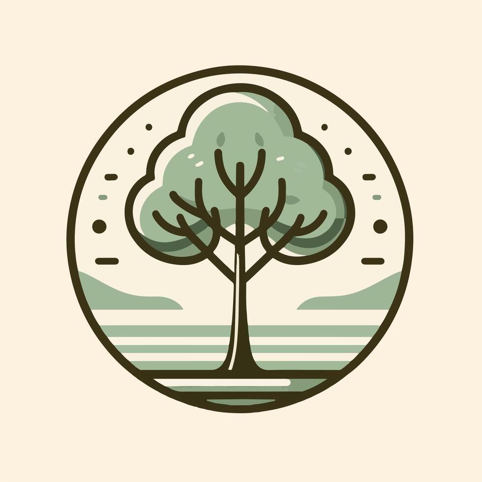 A tree in a circle with a lake in the background vector