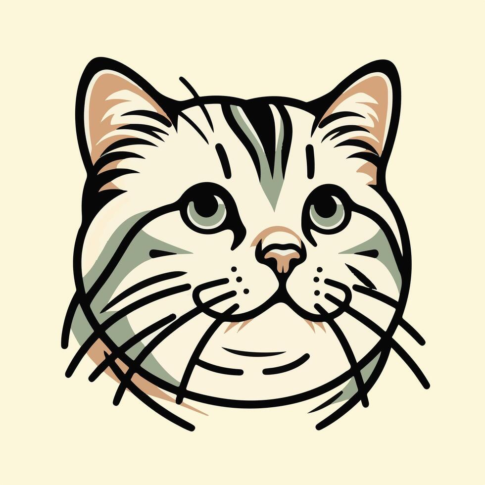 A cat's head is shown in a cartoon style vector
