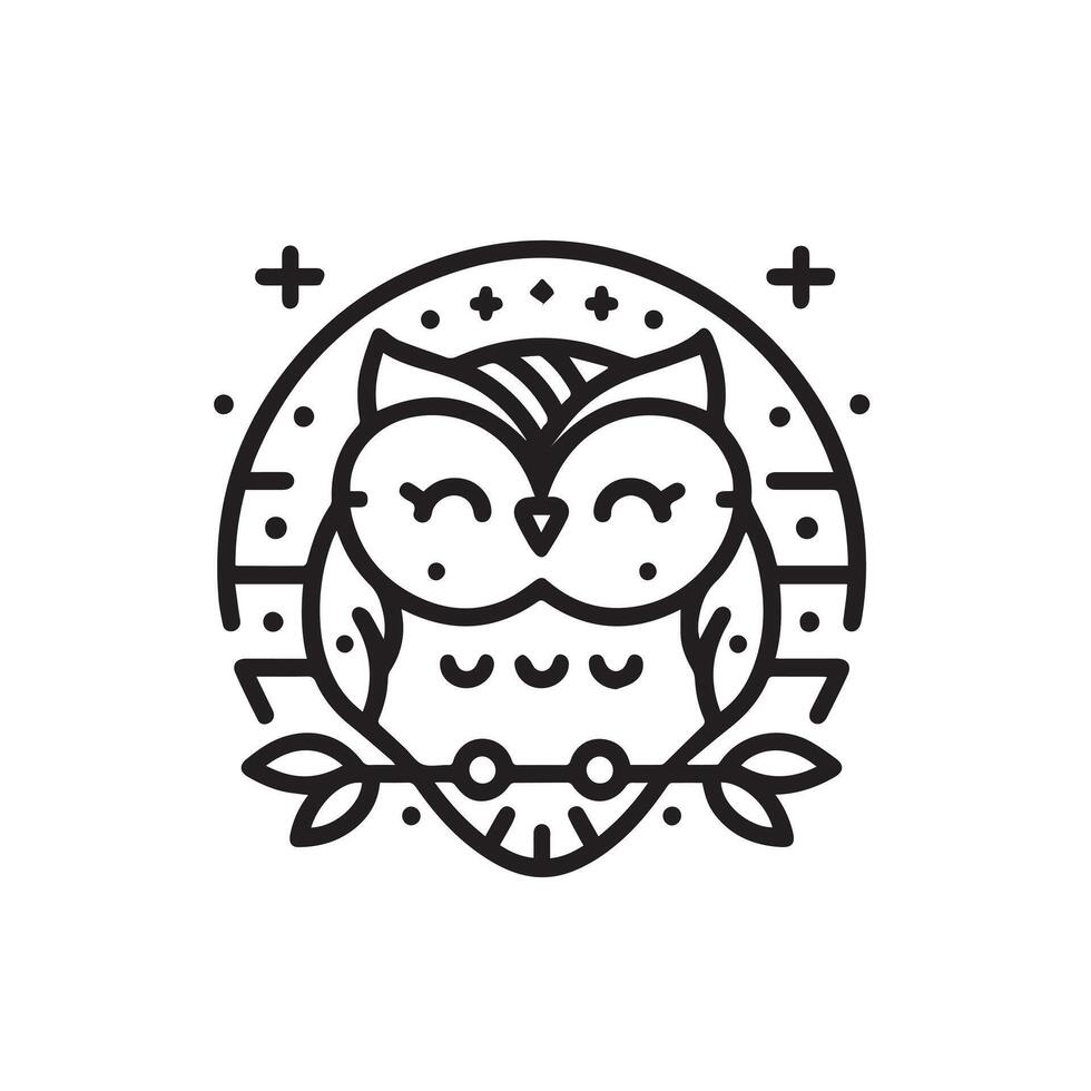 An owl is sitting on a branch in a circle vector