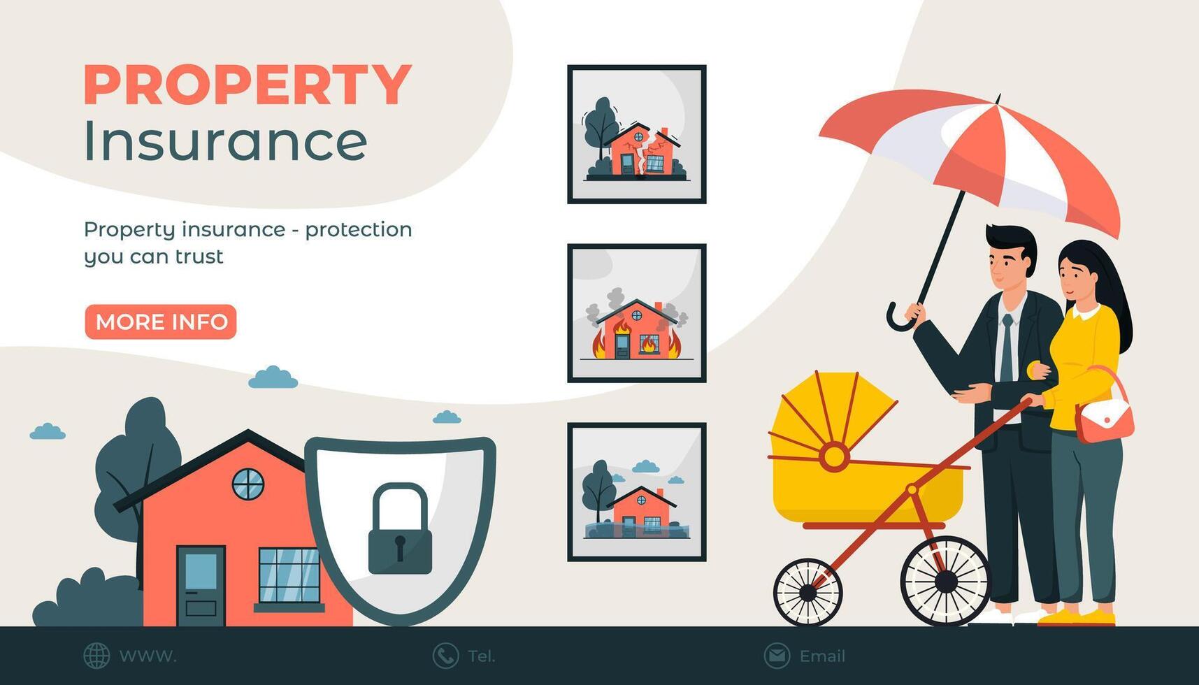 Property Insurance Policy Web Landing Page. vector