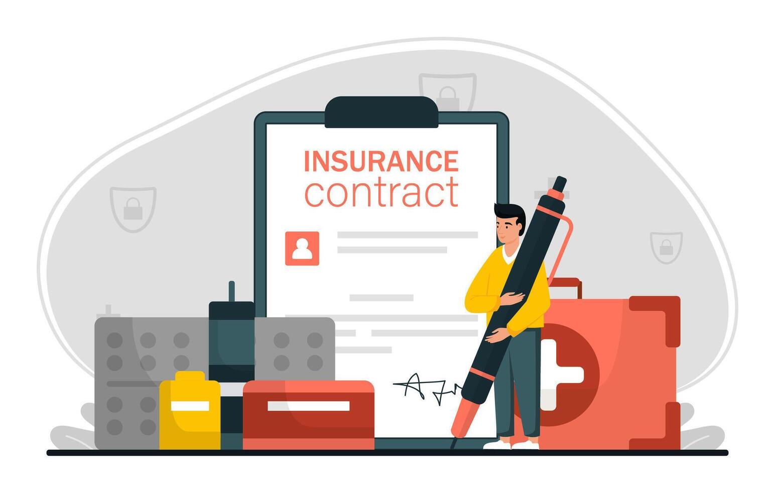 Health Insurance Policy Medical Contract Scene. vector