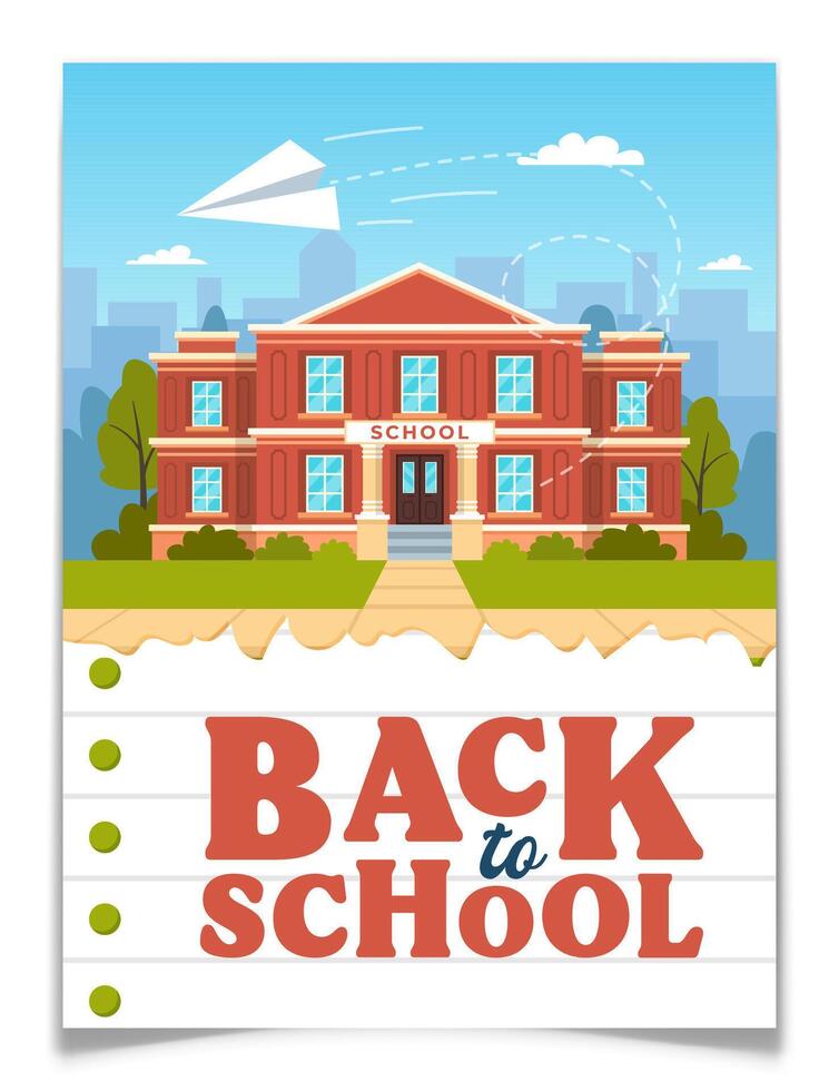 Back to School Welcome Poster, Schoolyard Scene. vector