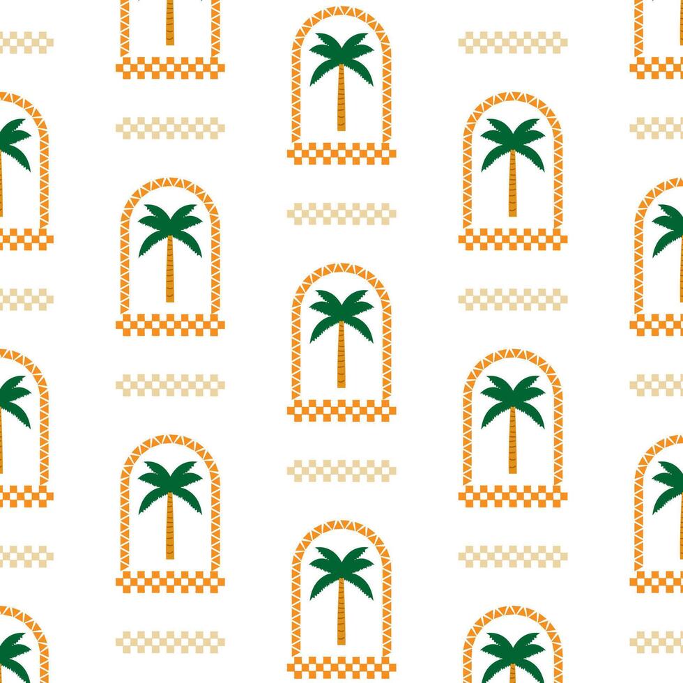 Seamless Pattern with Palm in Mosaic Frame Element vector
