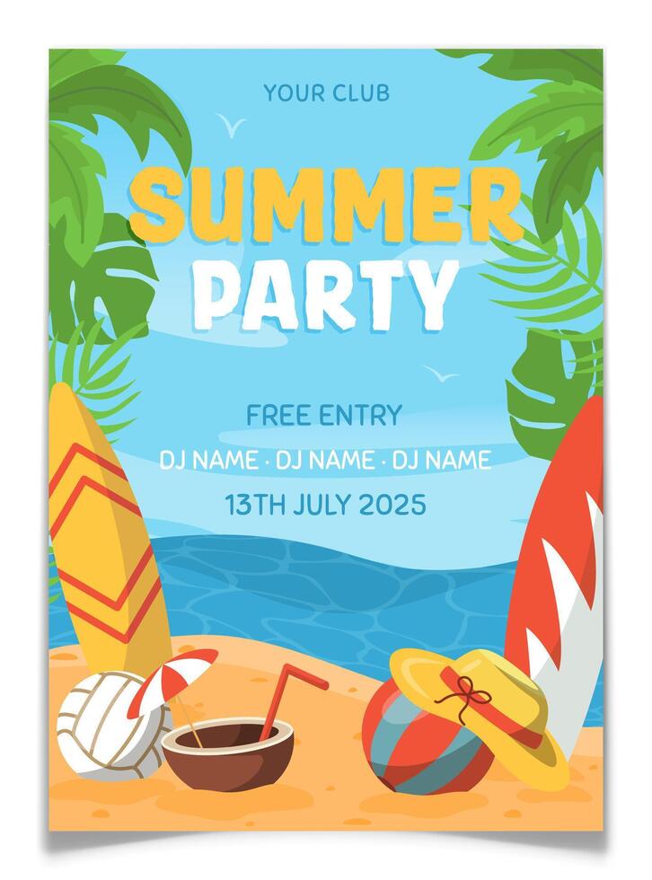 Summer Tropical Beach Party Invitation Poster. vector