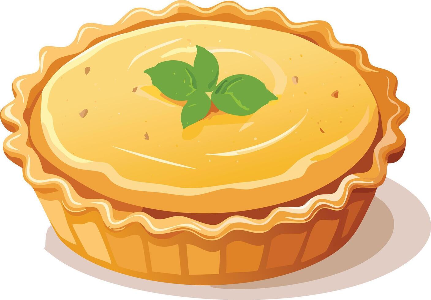 A yellow pie with a green leaf on top vector