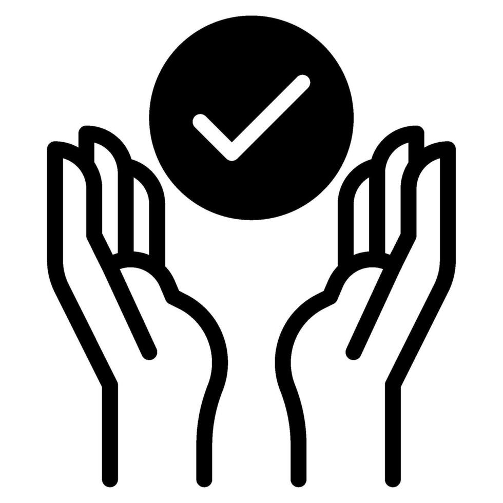 Hands Holding Checkmark Icon illustration solid vector