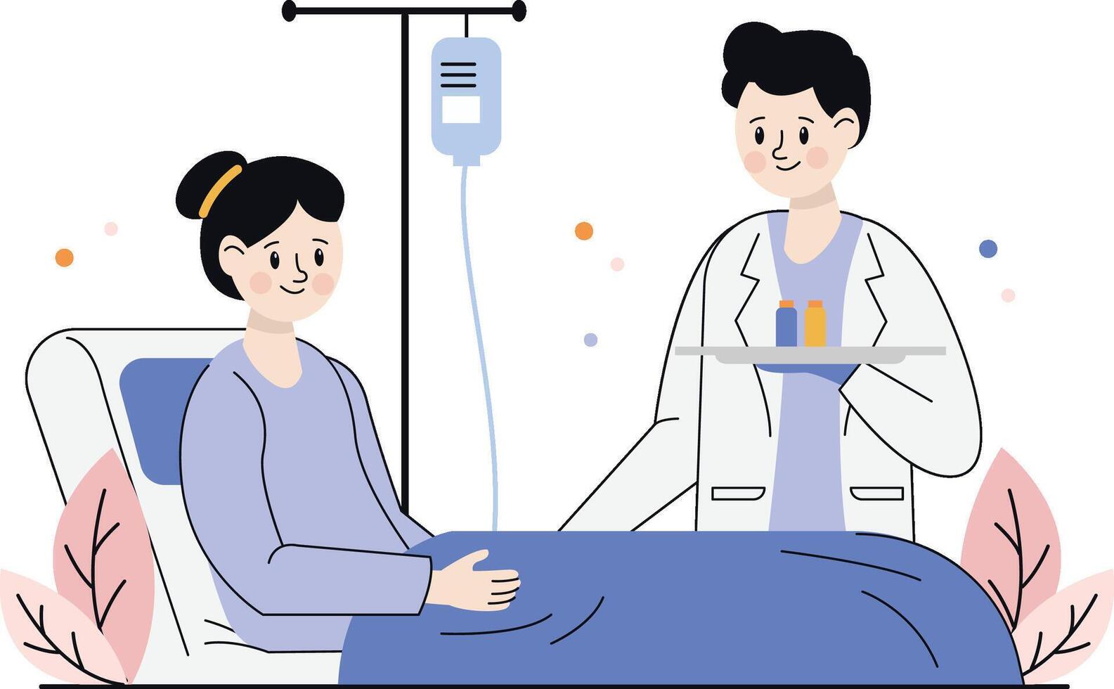 Hospital Bedside Nurse Patient Interaction vector