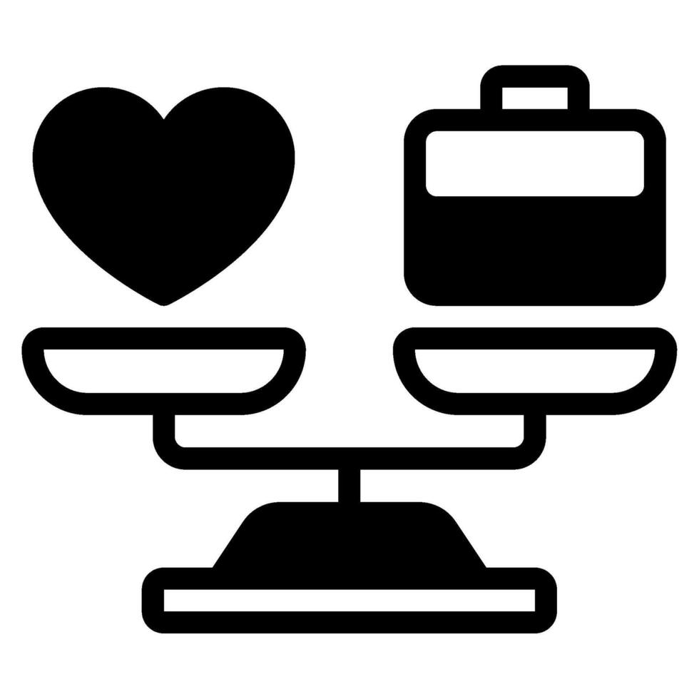 Balance Scale with Heart and Briefcase Icon illustration solid vector