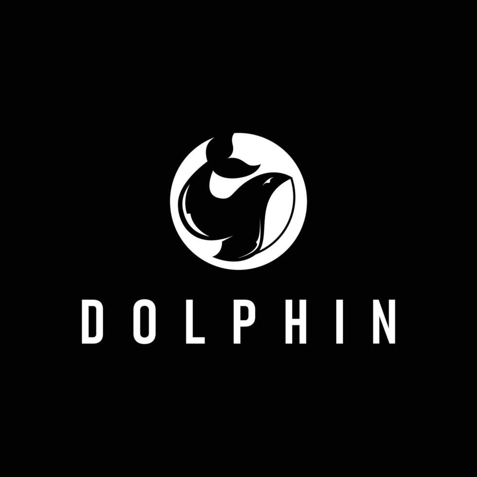 Dolphin logo design concept of deep sea with simple black silhouette as a symbol of deep sea animal icon template vector