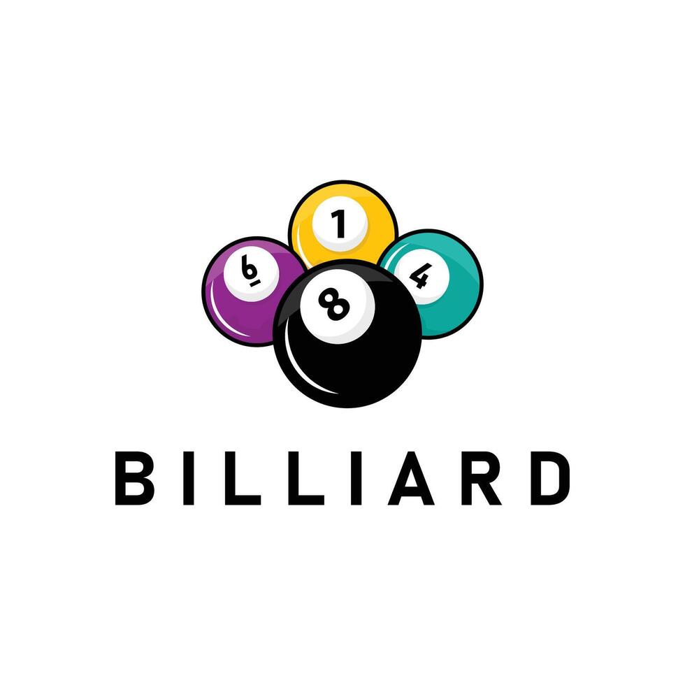 Billiard club logo design game badge sport template pool table with ball and stick vector