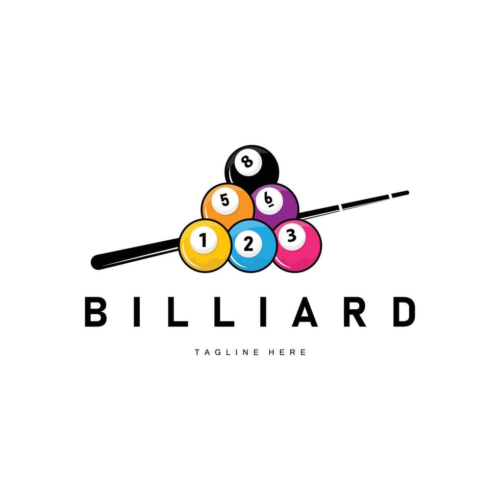 Billiard club logo design game badge pool table with ball and stick simple illustration template vector