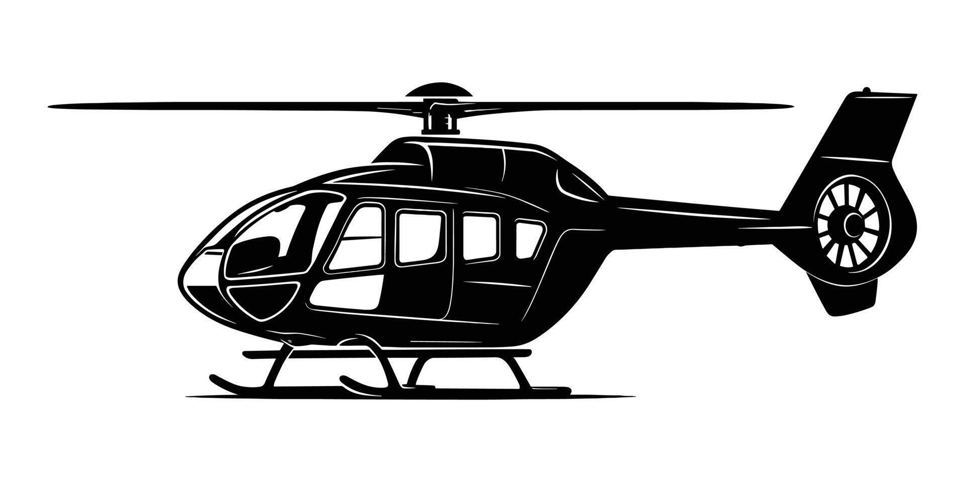 Black Silhouette of a Modern Helicopter Side View Aircraft Illustration for Aviation Design vector