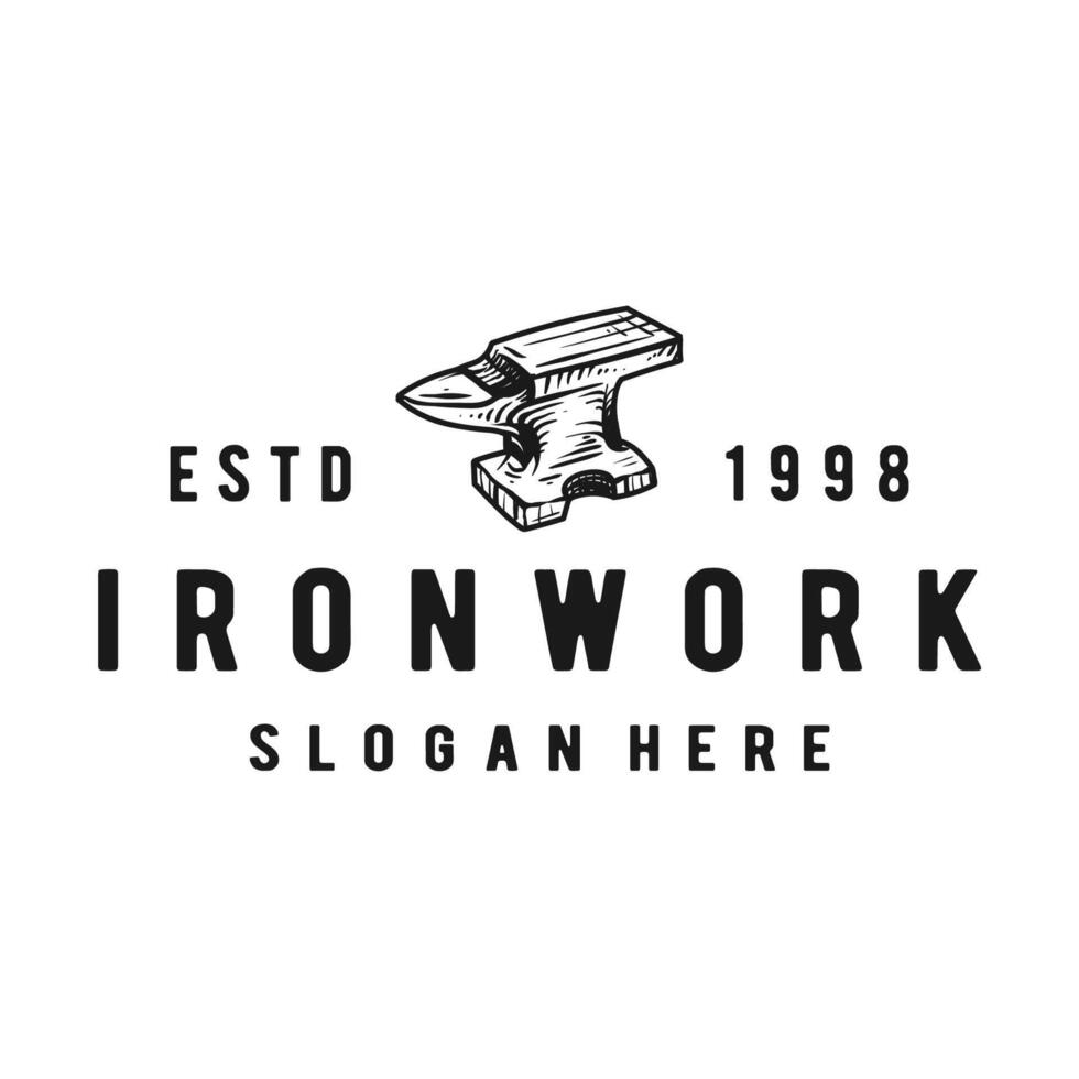 iron work vintage logo design template illustration vector