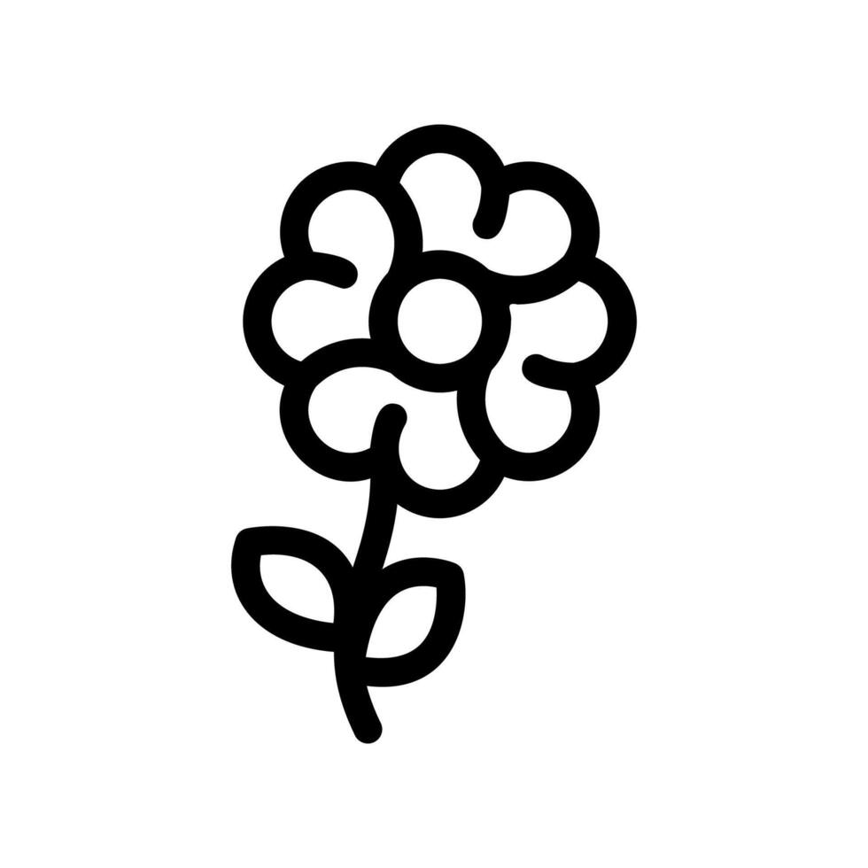 Stylized Flower Icon with Petals, Stem, and Two Leaves vector