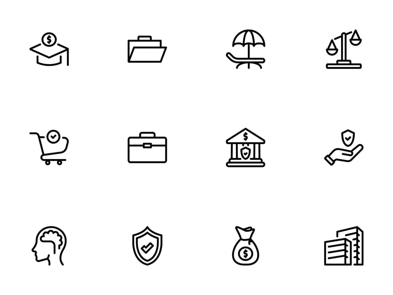 Business, Finance, and Security Outline Icon Set Collection vector